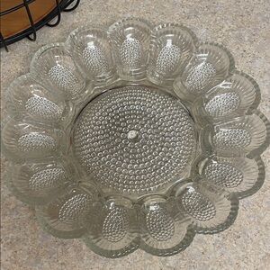 Vintage Hobnail Clear Glass Deviled Egg Plate Great Condition 11” Wide Heavy